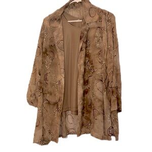 Elegant Brown Glitter Sheer Women's Jacket and Tank Top Set whimsigoth